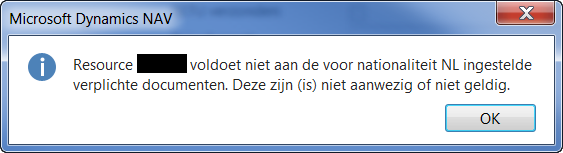 Melding dat verplichte documenten voor nationaliteit NL niet aanwezig zijn