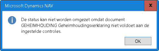 Blokkerende melding dat een document niet aan de ingestelde controles voldoet