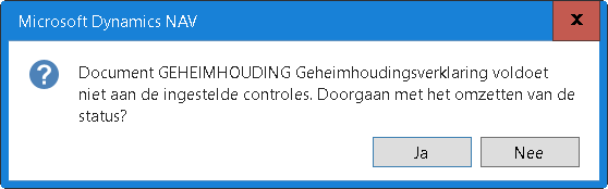 Waarschuwing dat een document niet aan de ingestelde controles voldoet