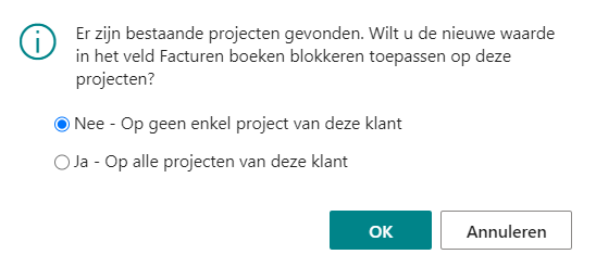 Melding bij het veld 'Facturen boeken blokkeren'