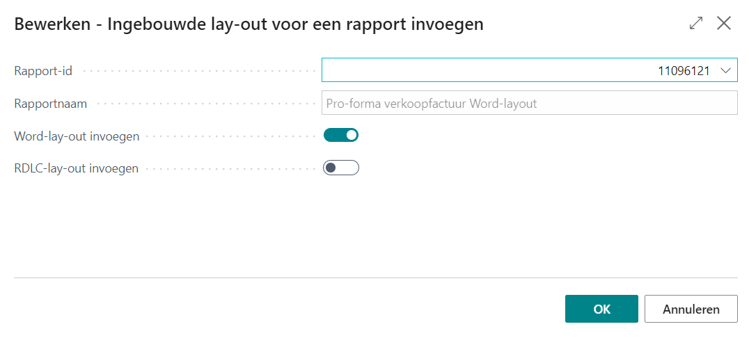 Een kopie van een ingebouwde Word-lay-out voor pro-formafacturen toevoegen