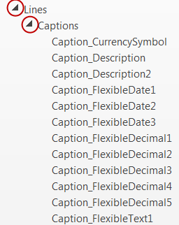 XML-toewijzing, node Lines en Captions