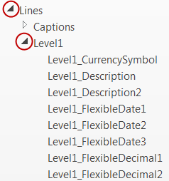 XML-toewijzing, node Lines en Level1