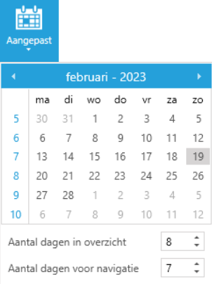 Aangepaste periode instellen: 8 dagen met sprongperiode van 7 dagen, startend op een zondag