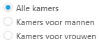 Filteropties Alle kamers / Kamers voor mannen / Kamers voor vrouwen