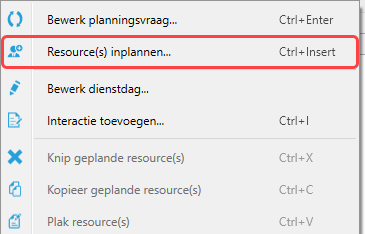 Optie Resource(s) inplannen