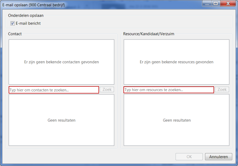Zoeken naar contacten of resources