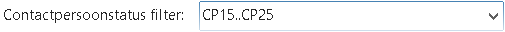 Meerdere opeenvolgende statussen van status CP15 tot en met CP25 ingesteld in het veld Contactpersoonstatus filter