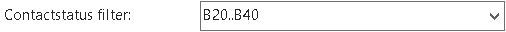 Meerdere opeenvolgende statussen van status B20 tot en met B40 ingesteld in het veld Contactstatus filter