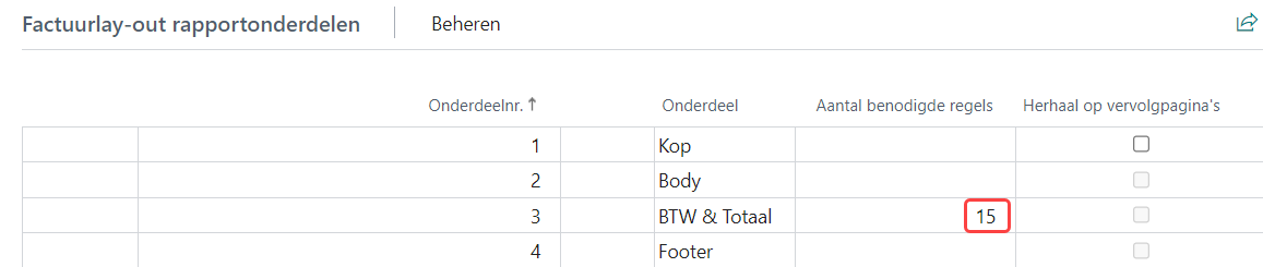 Voorbeeld optie Aantal benodigde regels