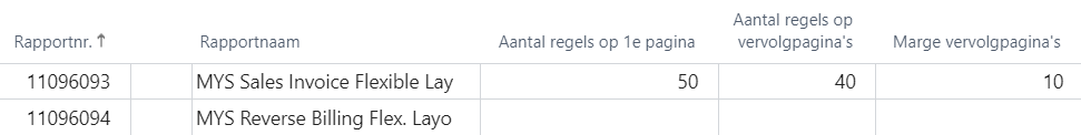 Aantal regels op 1e pagina en vervolgpagina's en Marge vervolgpagina