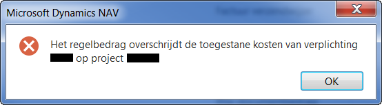 Foutmelding Het regelbedrag overschrijdt de toegestane kosten van verplichting [x] op project [x]