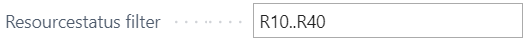 Meerdere opeenvolgende statussen van status R20 tot en met R40 ingesteld in het veld Resourcestatus filter