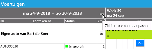 Velden toevoegen aan pagina Voertuigen op de pagina Beheer taken