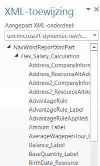 Voorbeeld XML-toewijzingsvenster voor loonstroken