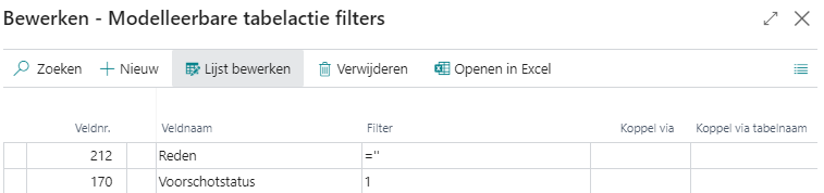 Modelleerbare actie inrichten zodat het veld Reden op een voorschot verplicht wordt gevuld